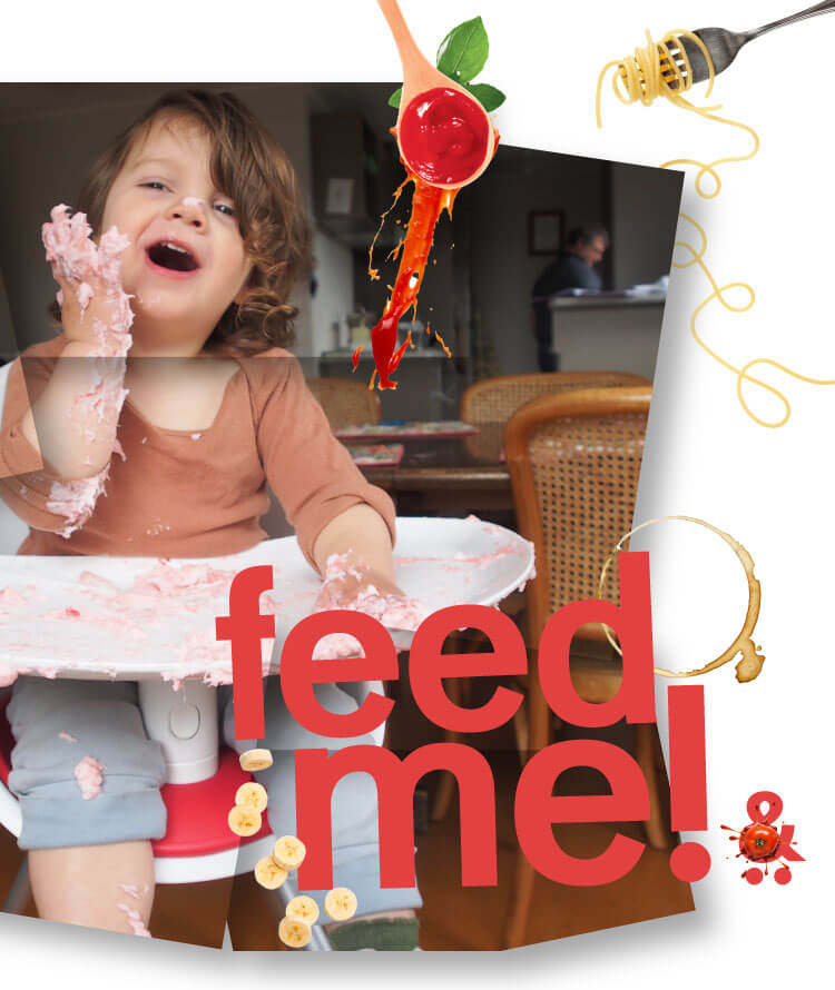 toddler sitting in highchair playing with messy food - phil&teds poppy™ feeding chair